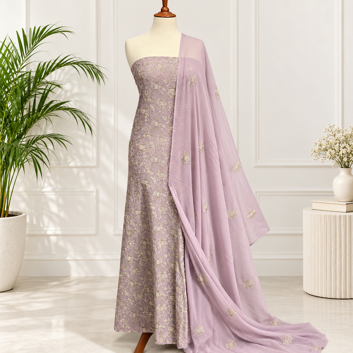 Lilac Blossom Embroidered Chiffon 2-Piece – Design 397
