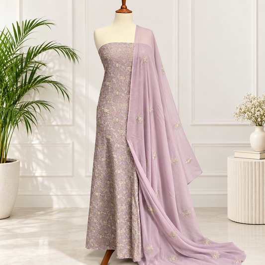 Lilac Blossom Embroidered Chiffon 2-Piece – Design 10075