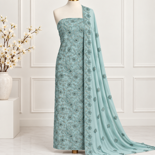 Seafoam Garden Embroidered Chiffon 2-Piece – Design 10076