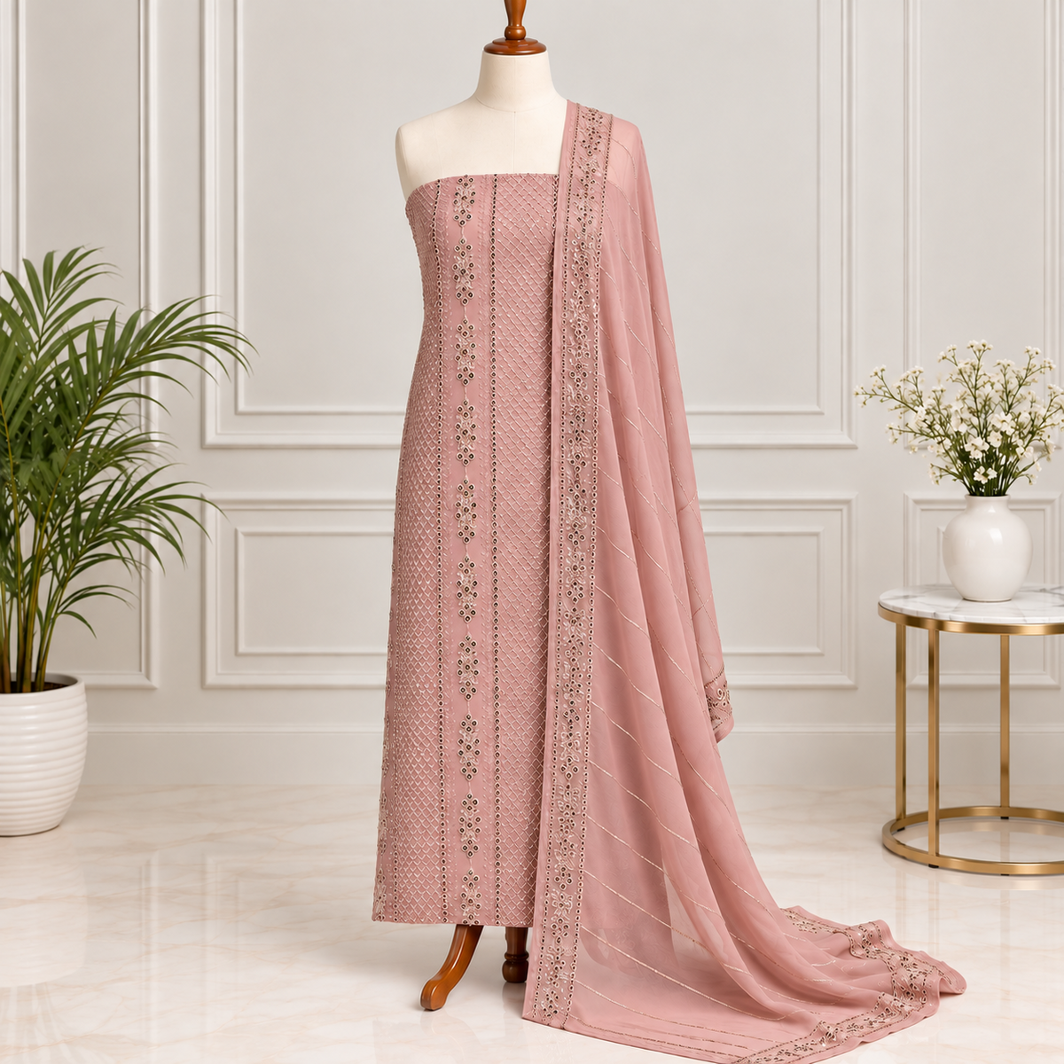 Rose Heritage Embroidered Chiffon 2-Piece – Design 399