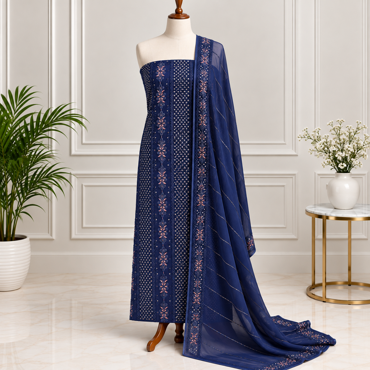 Royal Blue Heritage Embroidered Chiffon 2-Piece – Design 400