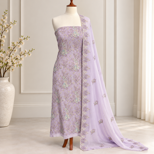 Lilac Bloom Unstitched Embroidered Chiffon 2-Piece – Design 10082 — original embroidered shirt and dupatta fabric