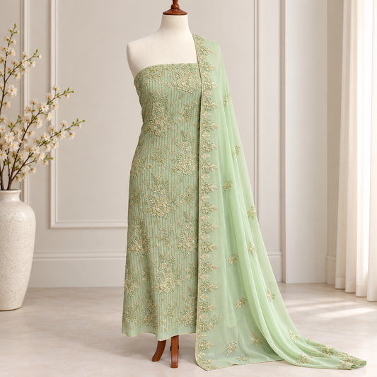 Pistachio Blossom Embroidered Chiffon 2-Piece – Design 407