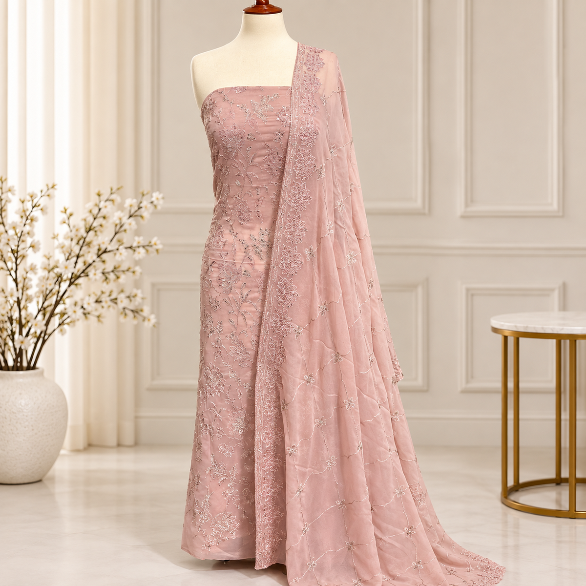 Rose Mist Embroidered Chiffon 2-Piece – Design 408