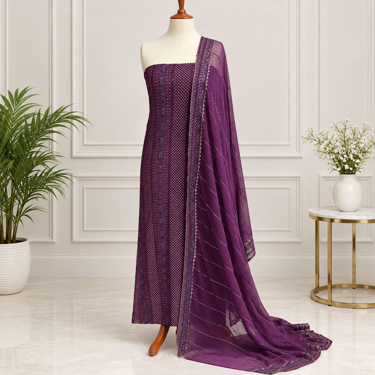 Plum Royale Embroidered Chiffon 2-Piece – Design 413
