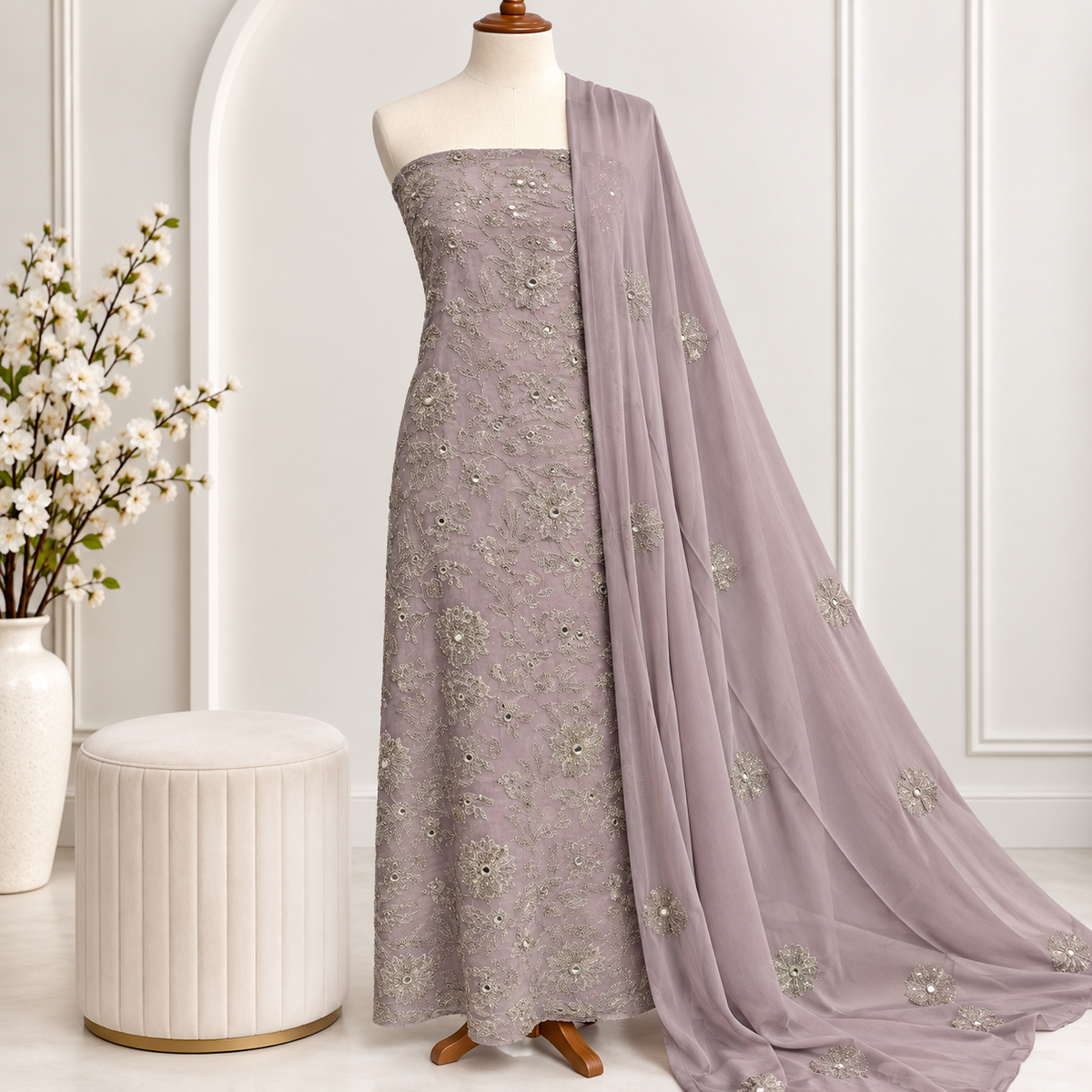 Mauve Whisper Embroidered Chiffon 2-Piece – Design 416