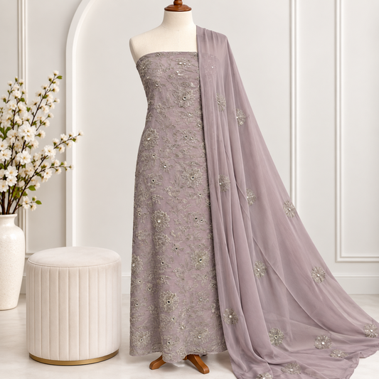 Mauve Whisper Embroidered Chiffon 2-Piece – Design 416