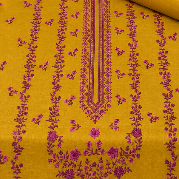 Mustard Khaddar Embroidered 2-Piece Suit – Design 234 — embroidered front detail | TANIAZE