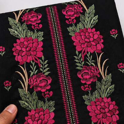 Black Khaddar Embroidered 2-Piece Suit – Design 253 — embroidered front detail | TANIAZE