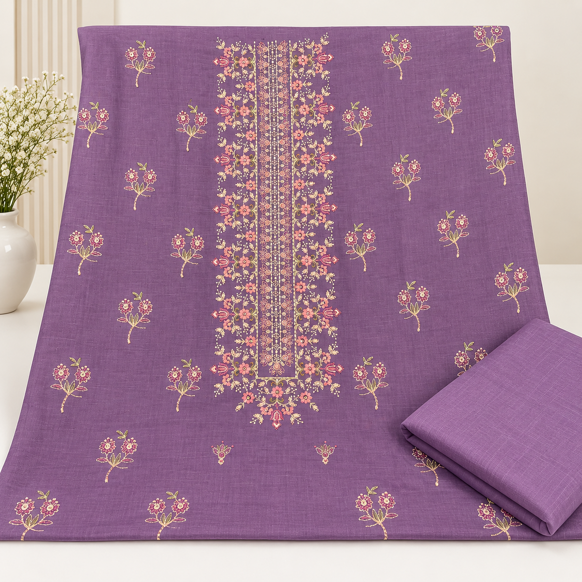 Lavender Khaddar Embroidered 2-Piece Suit – Design 336