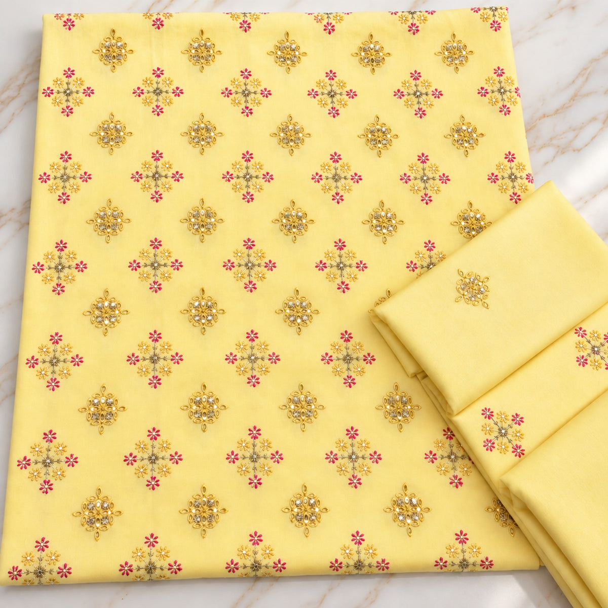 Lemon Yellow Karandi Embroidered 2-Piece Suit – TZAJ-2414 | TANIAZE