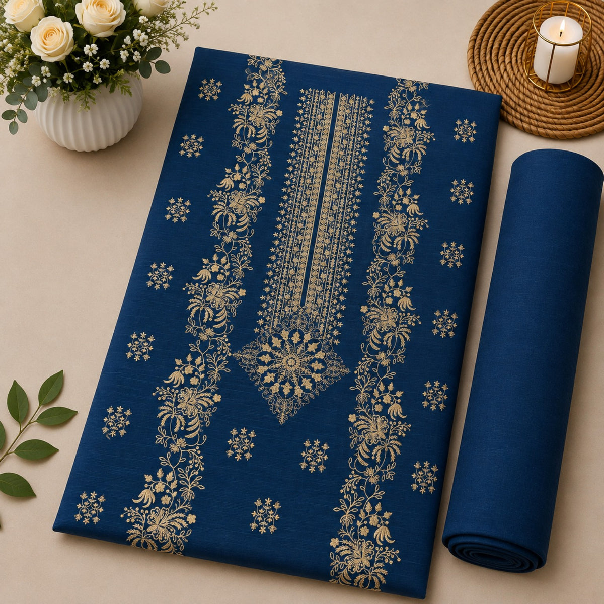 Navy Blue Khaddar Embroidered 2-Piece Suit – Design 10109 | TANIAZE
